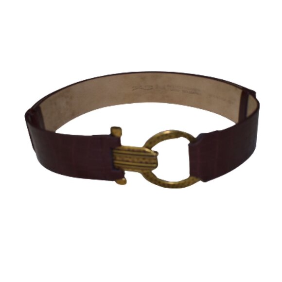 Vintage Amiee Lynn Brown Croc Leather Belt with Gold Buckle Size XL Adjustable - Picture 1 of 16